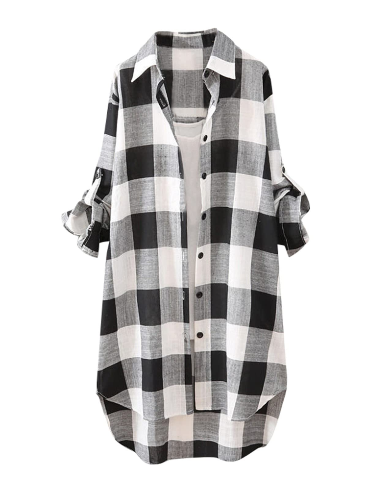 Charlotte Chemise Femme Lin – Carreaux Oversize Manches Longues