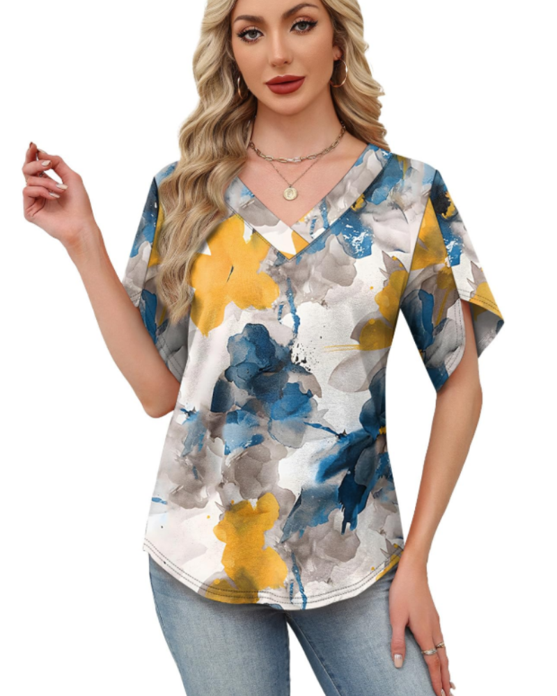 Bluza Sophie za žene – elegantan i ležeran top s V-izrezom i rukavima u obliku latica