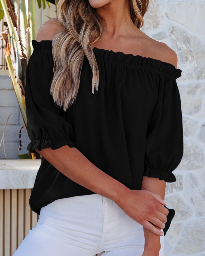 Blusa Sophia para mujer con hombros descubiertos – Top elegante con mangas abullonadas para el verano
