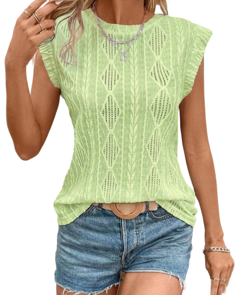 Avery Top Crochet Femme – Lagani teksturirani ženski top bez rukava s okruglim izrezom za ljeto