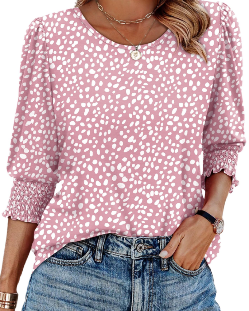 Sophie Blouse Femme Élégante – Manches 3/4 Froncées Col Rond