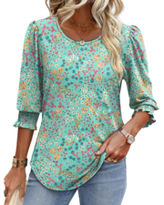 Sophie Blouse Femme Élégante – Manches 3/4 Froncées Col Rond