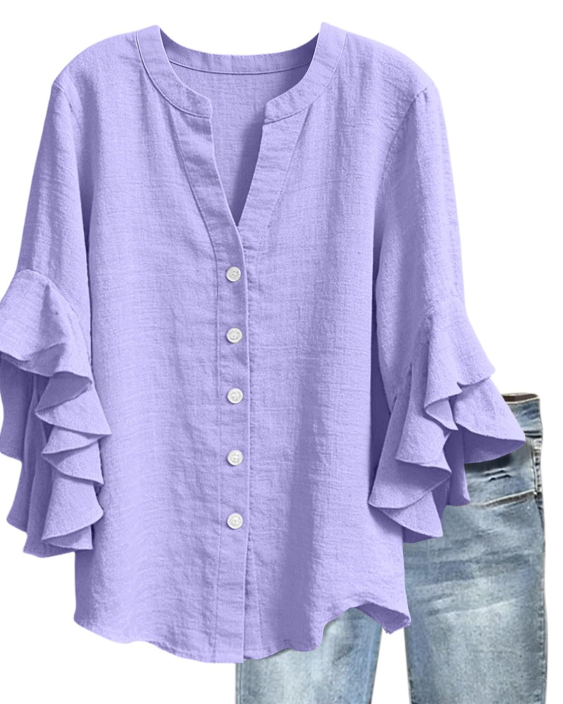 Blusa Megan Donna – Scollo a V Maniche 3/4 con Volant Stampata