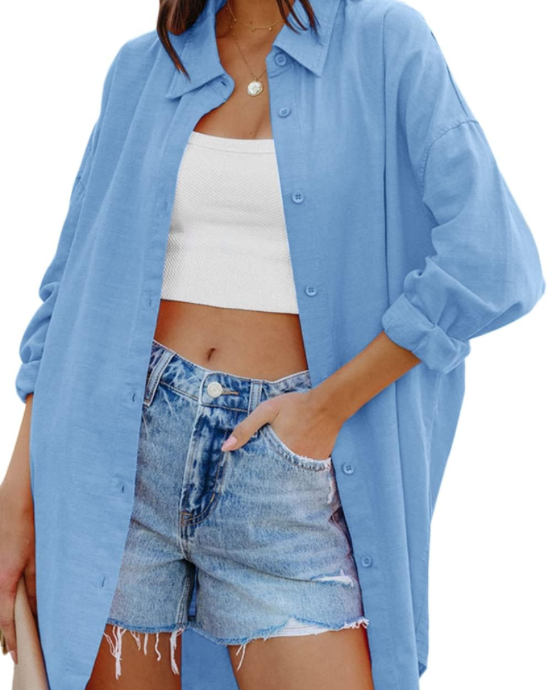 Blusa Ella Donna – Oversize con Bottoni, Maniche Lunghe e Tasche