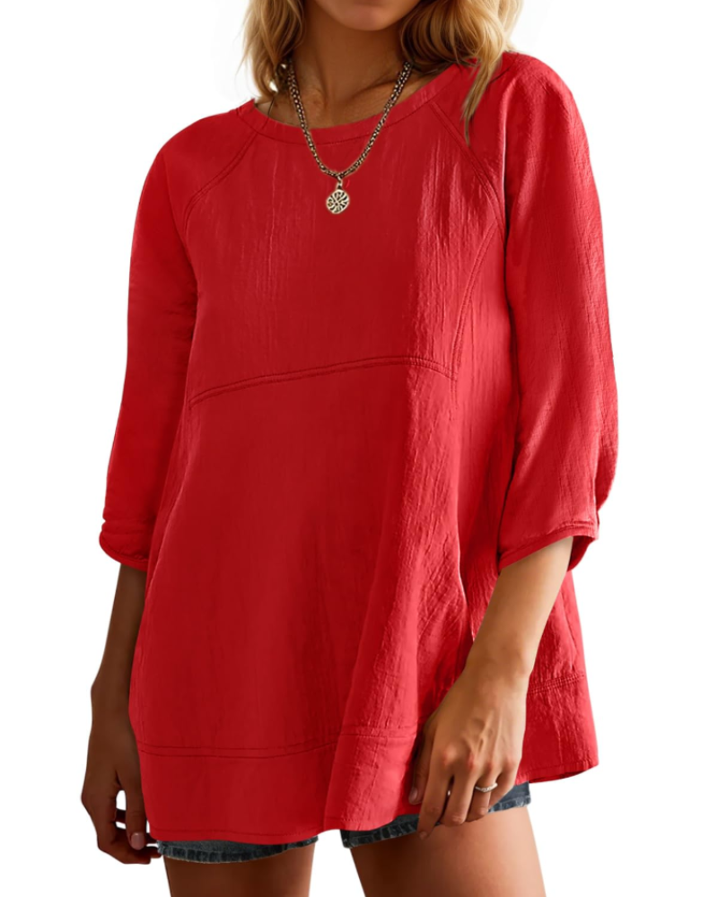 Fiorella Dámská halenka s peplum – Babydoll halenka s 3/4 rukávy z bavlny a viskózy