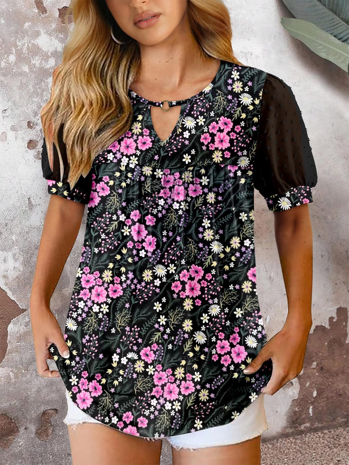 Fairy Chemisier Femme Décontracté – Blouse Fluide Col Rond à Manches Courtes