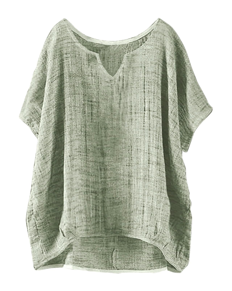 Blusa Anne Donna Estate – Lino Collo Tondo Maniche Corte Taglia Grande