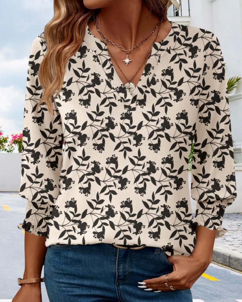 Lily Bluse Damen – V-Ausschnitt 3/4-Arm Eleganter Babydoll-Schnitt