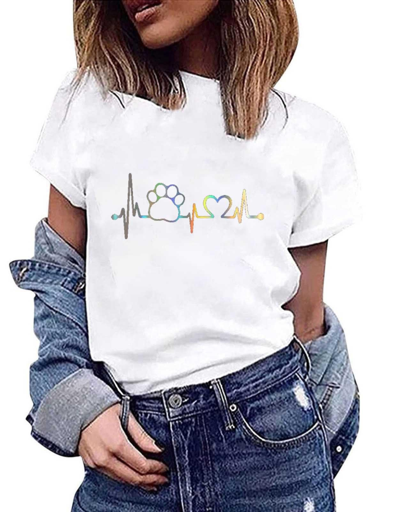 Chloe Women's Summer T-Shirt – Floral Print, Round Neck, Short Sleeves