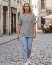 Bluzka damska Solen w paski – góra z dekoltem w serek i guzikami w stylu Henley