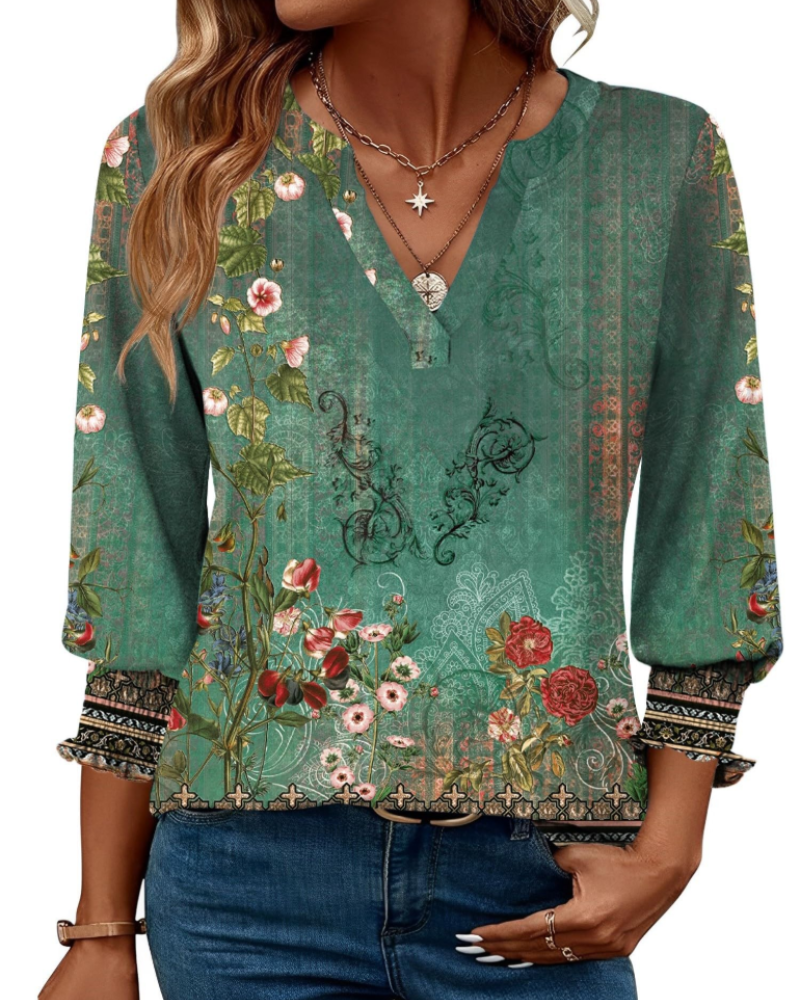 Lily Bluse Damen – V-Ausschnitt 3/4-Arm Eleganter Babydoll-Schnitt