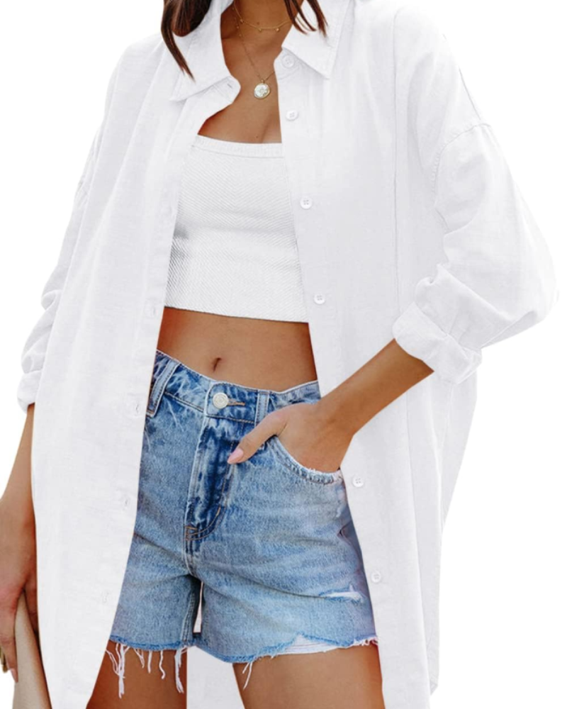 Blusa Ella Donna – Oversize con Bottoni, Maniche Lunghe e Tasche