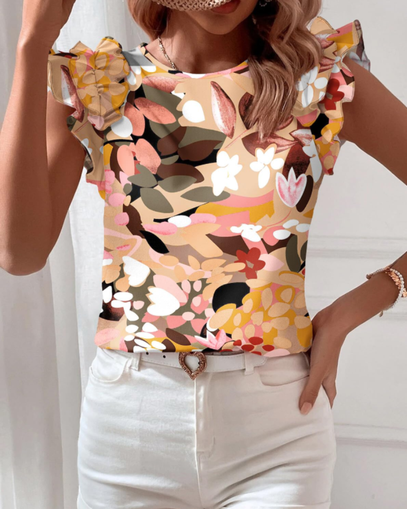 Lily Blouse Femme Bohème – Imprimé Floral Volants Manches Courtes