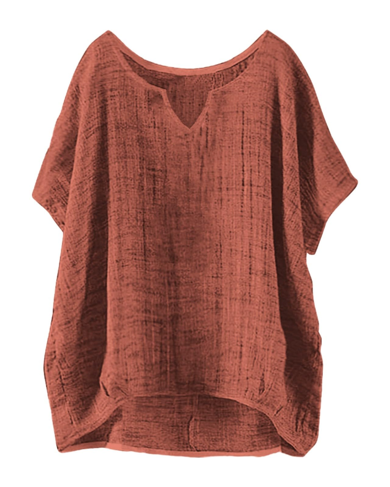 Blusa Anne Donna Estate – Lino Collo Tondo Maniche Corte Taglia Grande