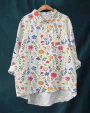 Bluza Amelia pentru femei vară – in bumbac, guler în V, nasturi, mâneci lungi