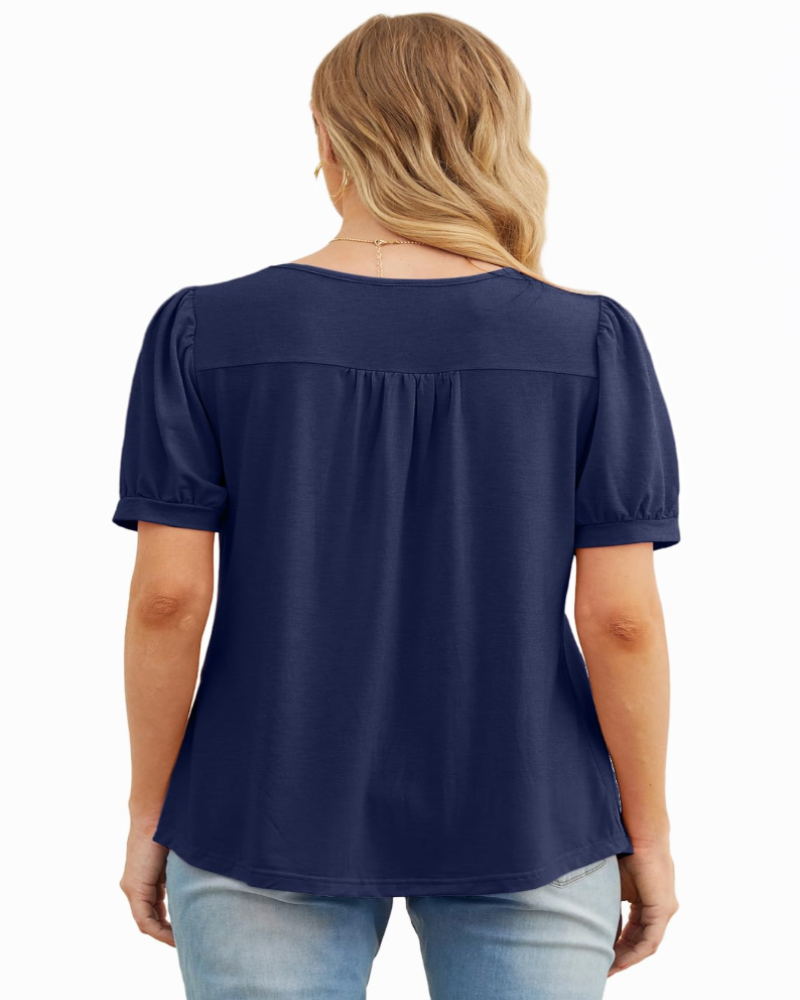 Lena T-Shirt Femme Été – Floral Col Rond Plissé Manches Courtes