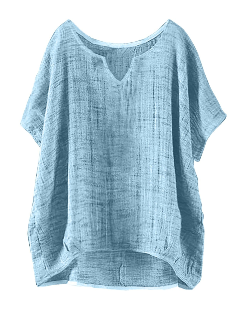 Blusa Anne Donna Estate – Lino Collo Tondo Maniche Corte Taglia Grande