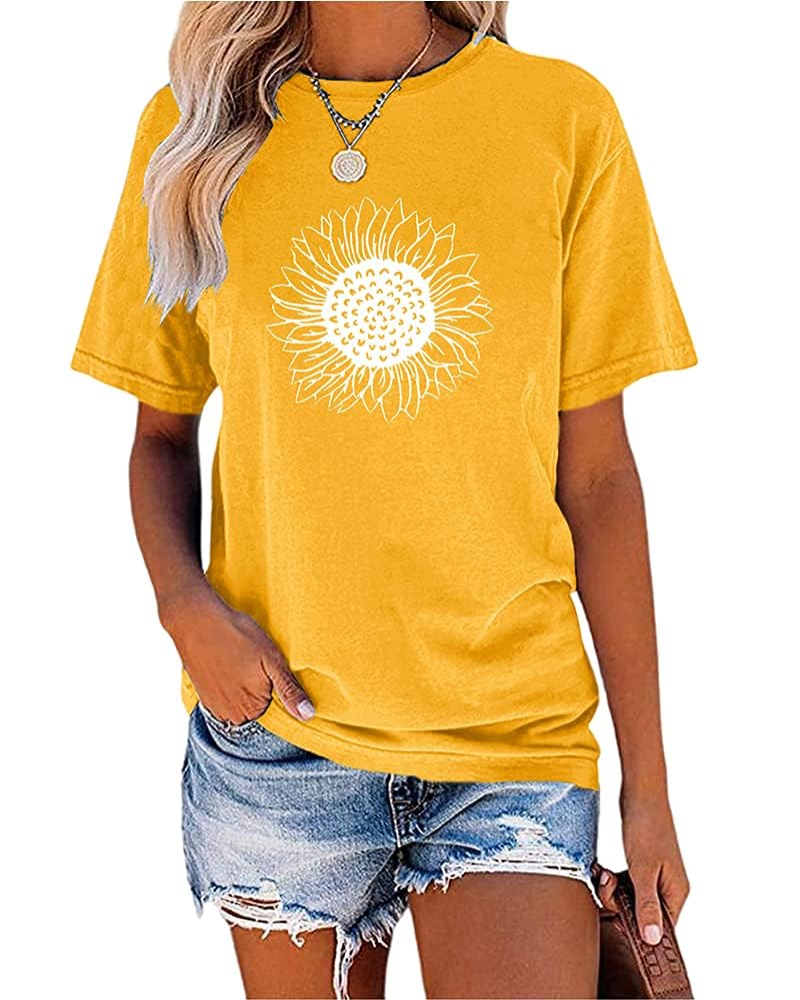 T-shirt da donna Daisy estate – Girasole vintage collo rotondo maniche corte