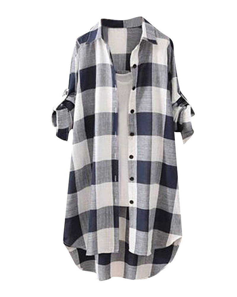 Charlotte Chemise Femme Lin – Carreaux Oversize Manches Longues