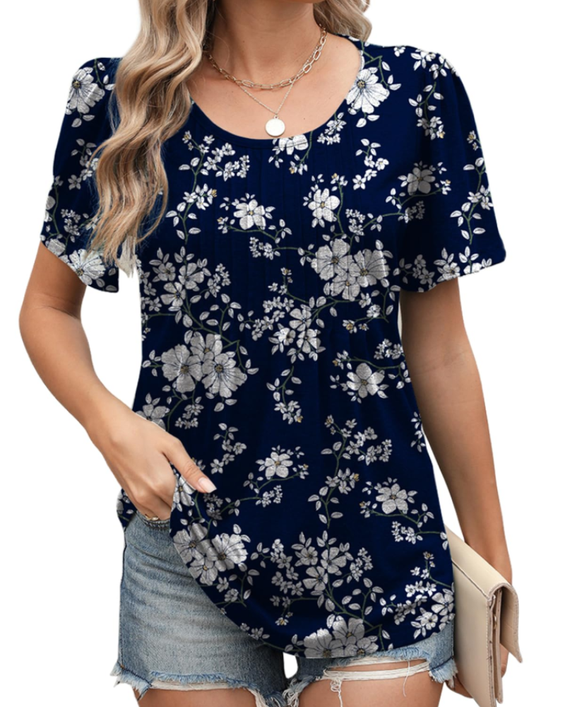 Elena Blouse Femme Été – Florale Manches Courtes Coupe Ample
