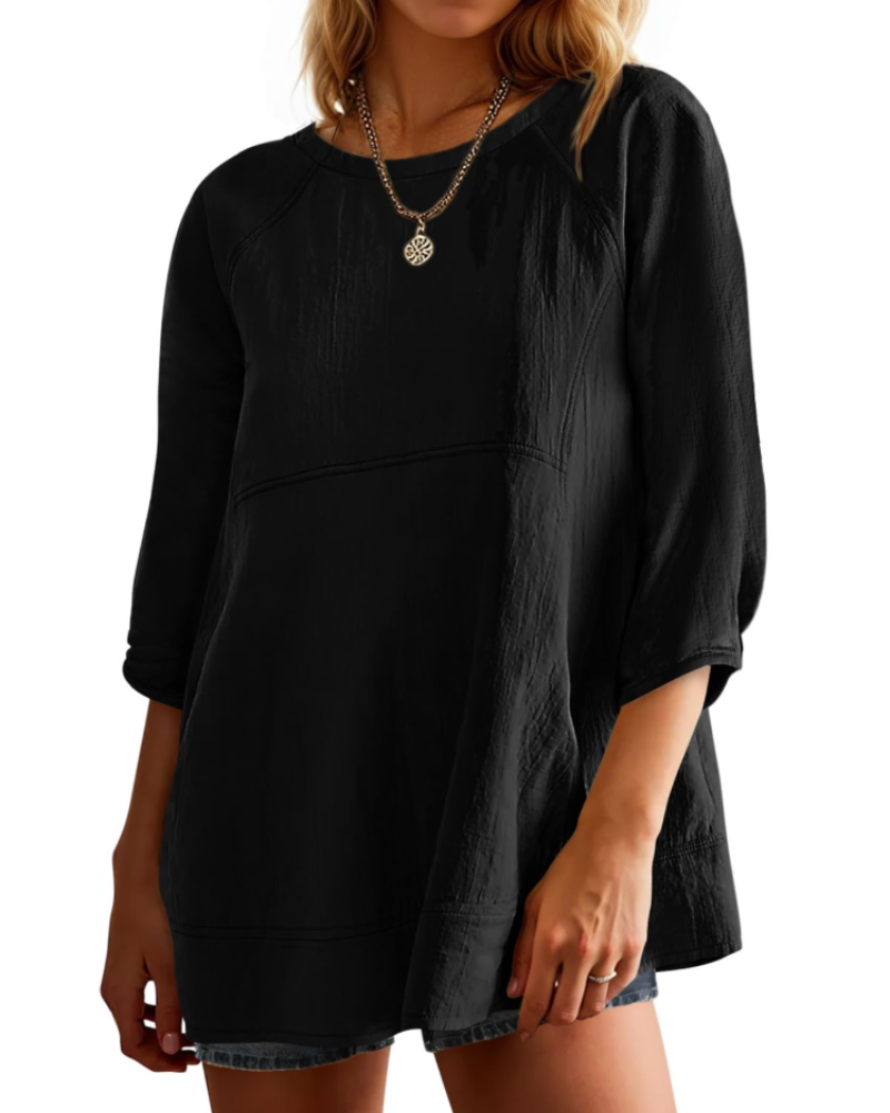 Fiorella Dámská halenka s peplum – Babydoll halenka s 3/4 rukávy z bavlny a viskózy
