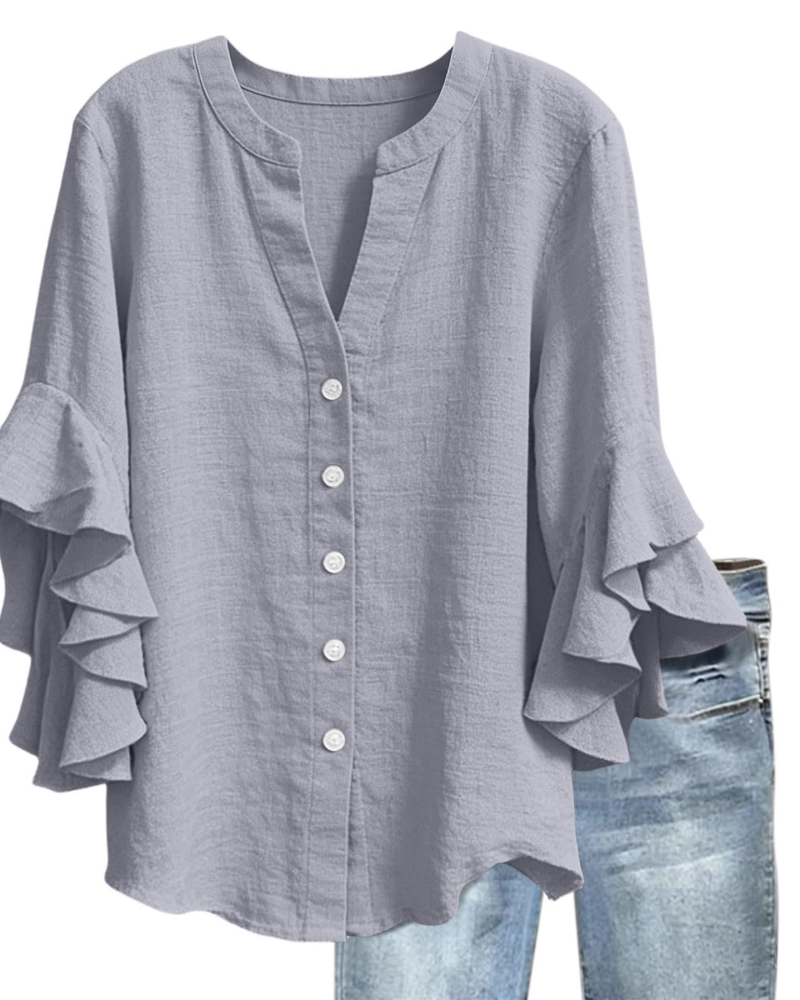 Blusa Megan Donna – Scollo a V Maniche 3/4 con Volant Stampata