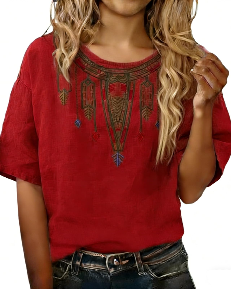 Blusa Sarah Mulher Verão – Linho Algodão Bordado Floral Decote em V