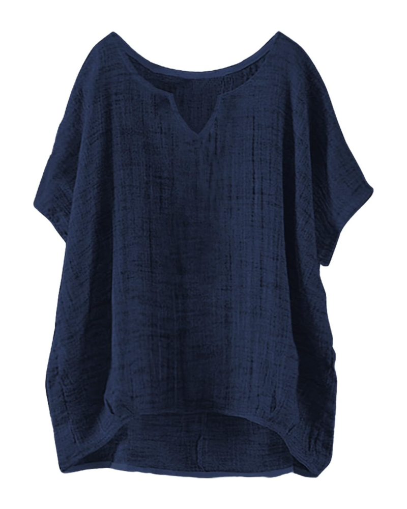 Blusa Anne Donna Estate – Lino Collo Tondo Maniche Corte Taglia Grande