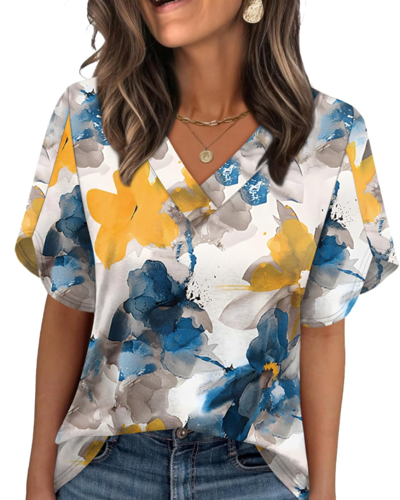 Bluza Sophie za žene – elegantan i ležeran top s V-izrezom i rukavima u obliku latica