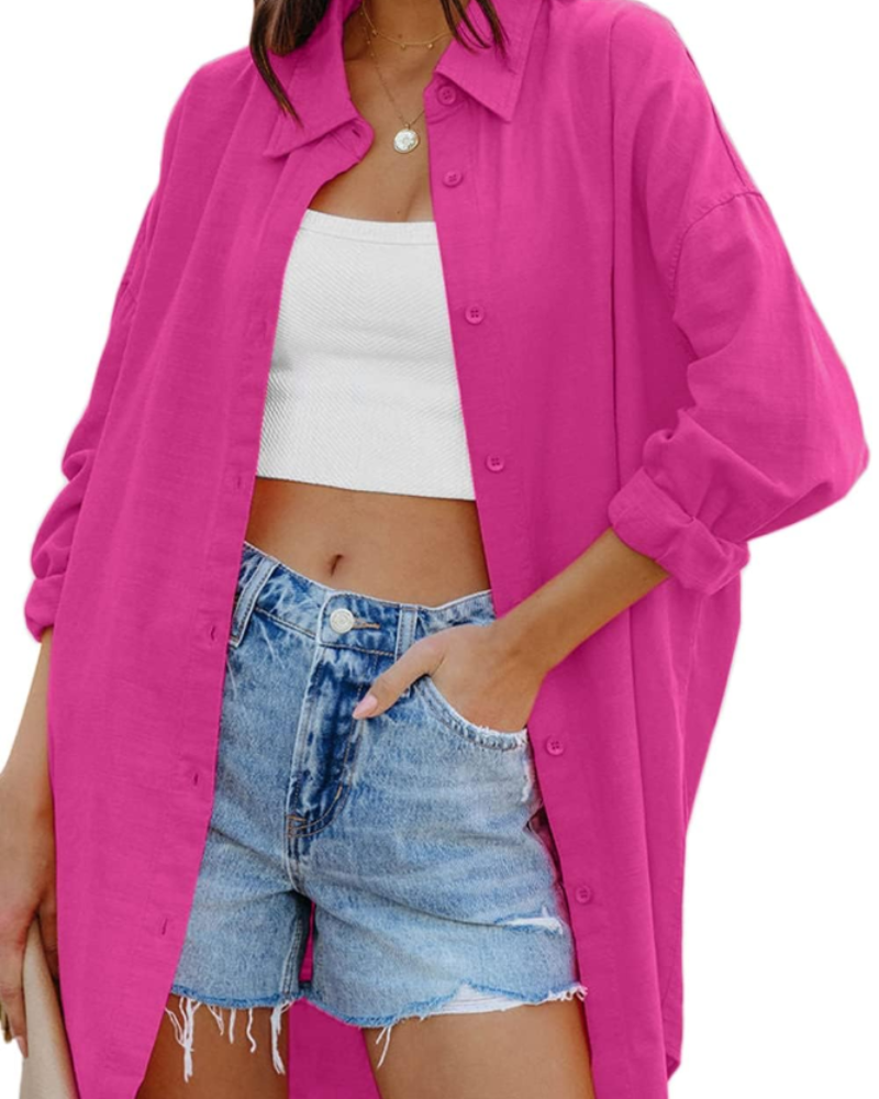 Blusa Ella Donna – Oversize con Bottoni, Maniche Lunghe e Tasche