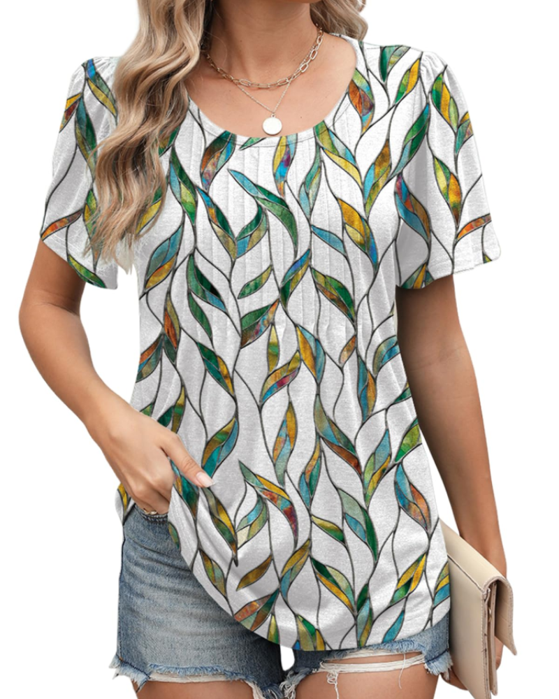 Elena Blouse Femme Été – Florale Manches Courtes Coupe Ample