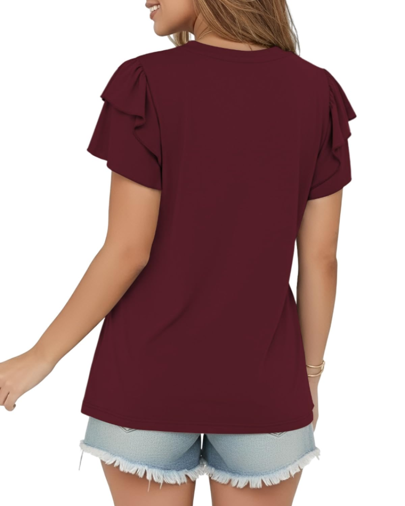 T-shirt Adele Mulher Verão – Decote em V Mangas Curtas Assimétricas