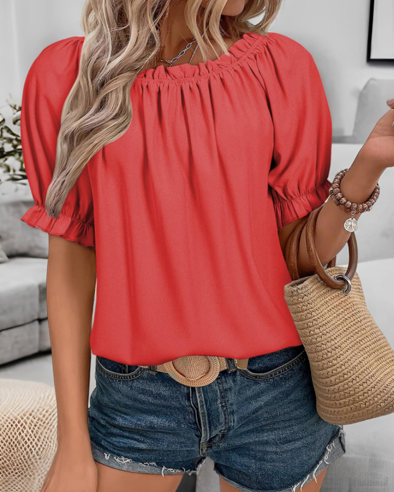 Blusa Sophia Mulher Verão – Ombros Descobertos com Folhos em Musselina Fluida