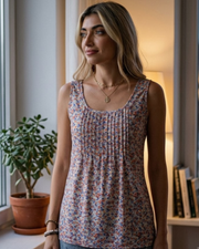 Layla damski top – lekki plisowany top z eleganckim kwadratowym dekoltem