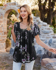 Clara Women's Summer Blouse – Floral Round Neck Double Layer