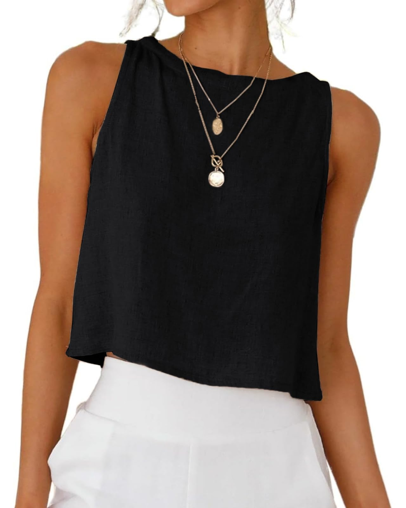 Top Sienna para Mulher em Linho – Blusa Curta Sem Mangas com Botões Elegantes nas Costas