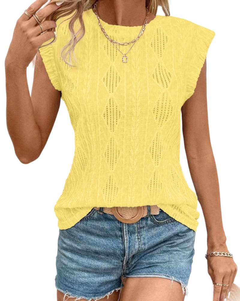 Avery Top Crochet Femme – Lagani teksturirani ženski top bez rukava s okruglim izrezom za ljeto