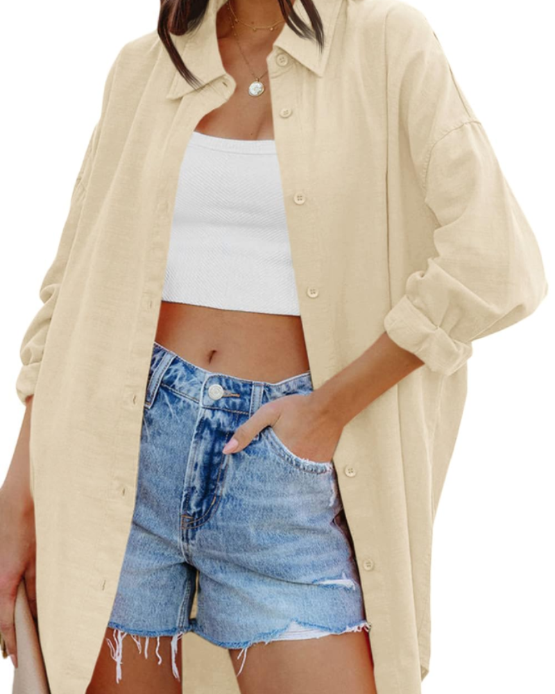 Blusa Ella Donna – Oversize con Bottoni, Maniche Lunghe e Tasche
