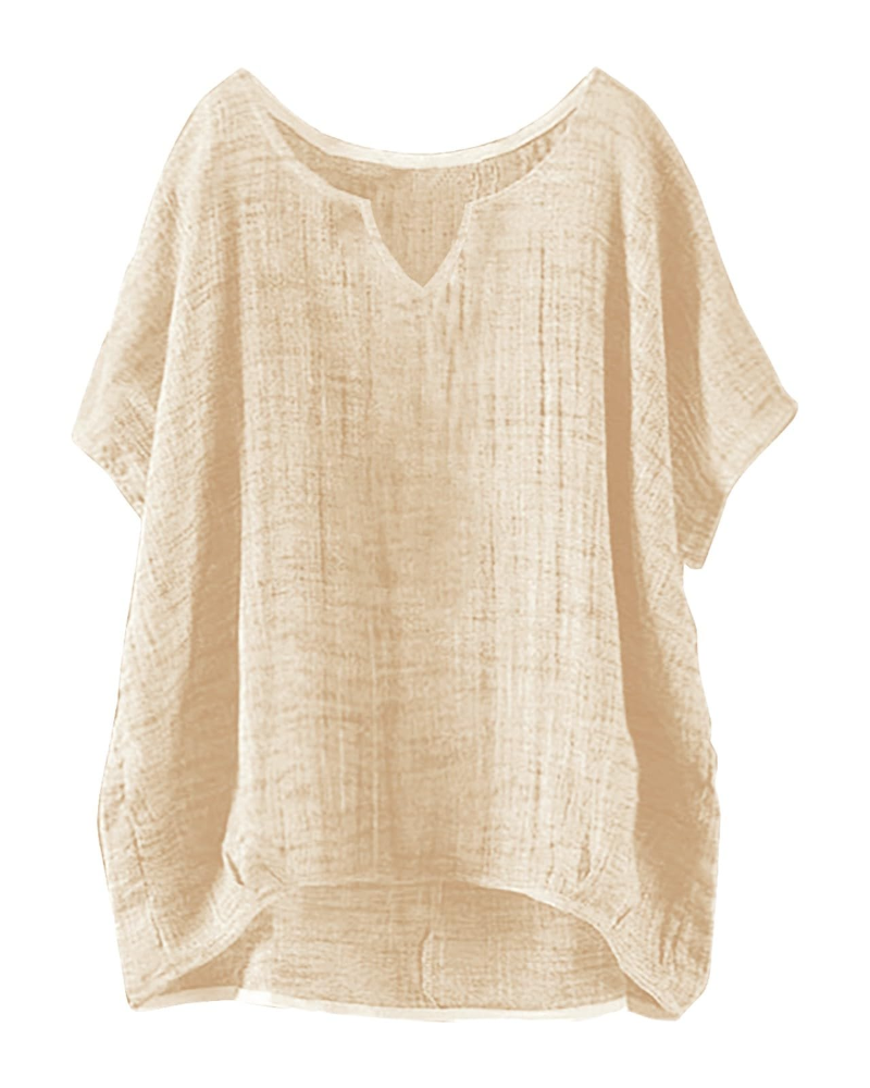 Blusa Anne Donna Estate – Lino Collo Tondo Maniche Corte Taglia Grande