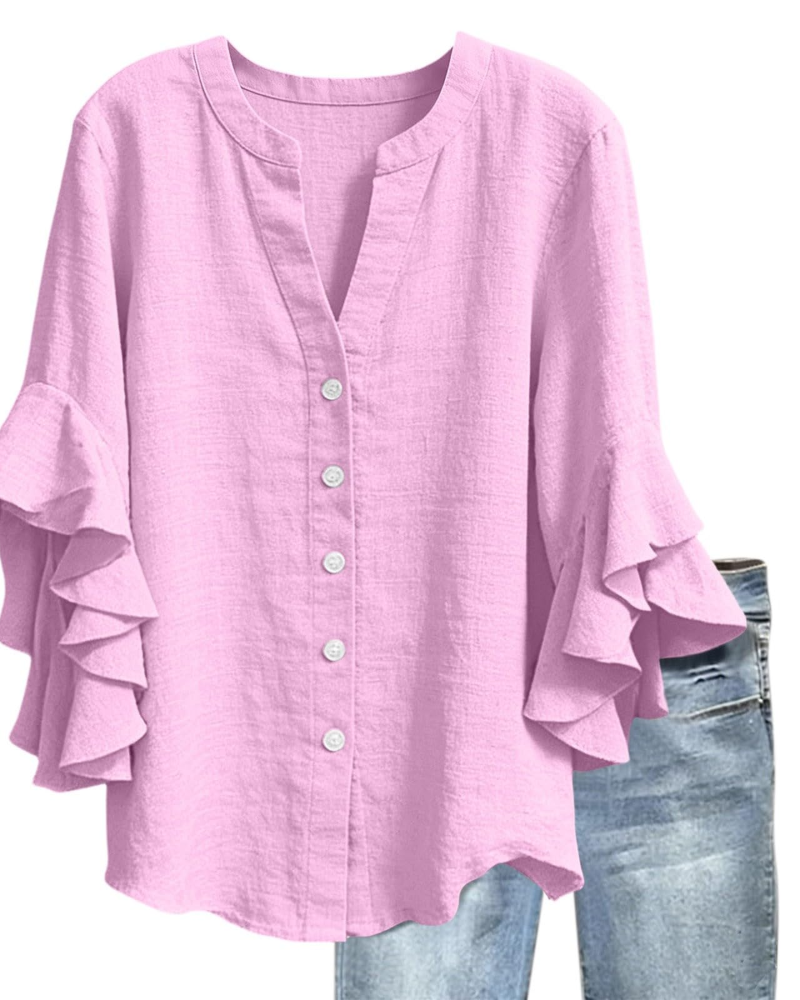 Blusa Megan Donna – Scollo a V Maniche 3/4 con Volant Stampata