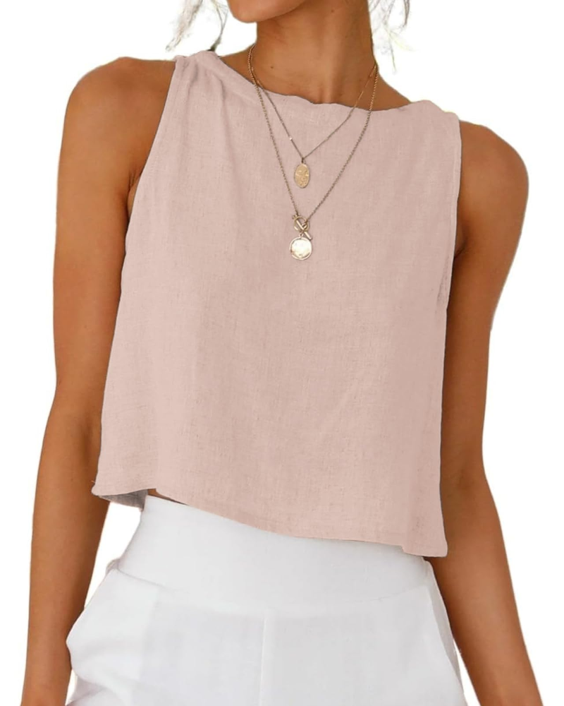 Top Sienna para Mulher em Linho – Blusa Curta Sem Mangas com Botões Elegantes nas Costas