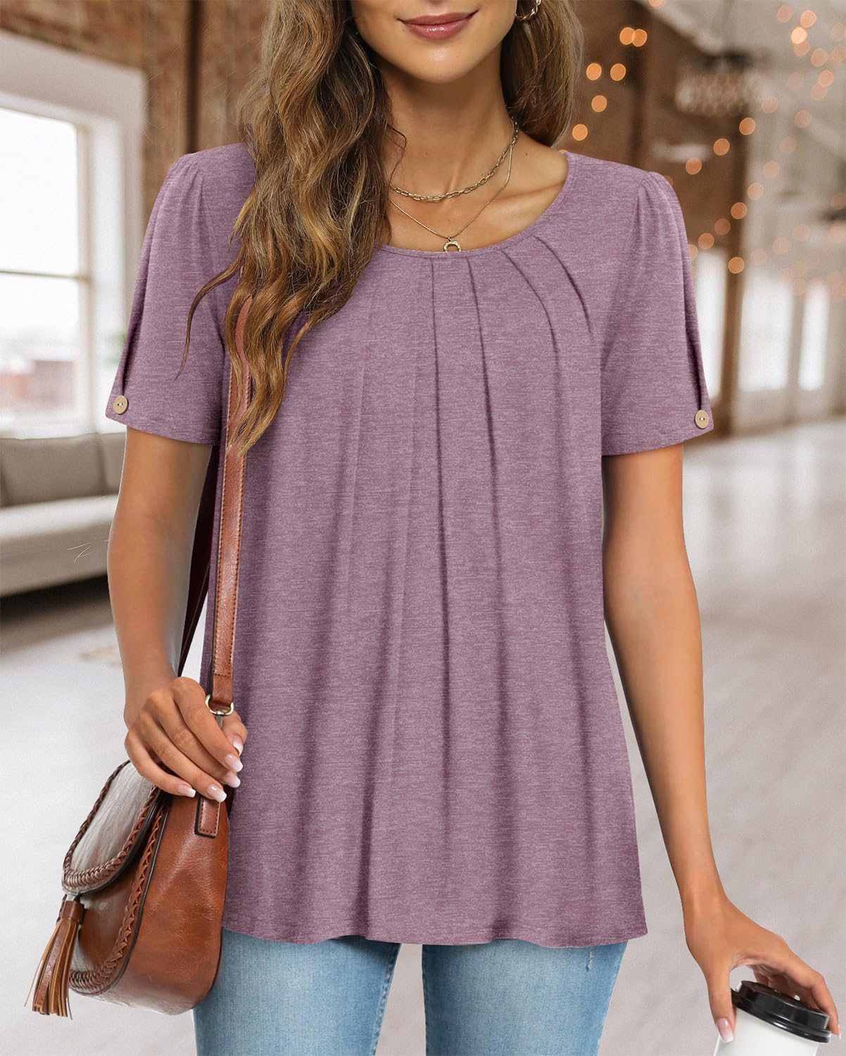 Fairy Chemisier Femme Décontracté – Blouse Fluide Col Rond à Manches Courtes