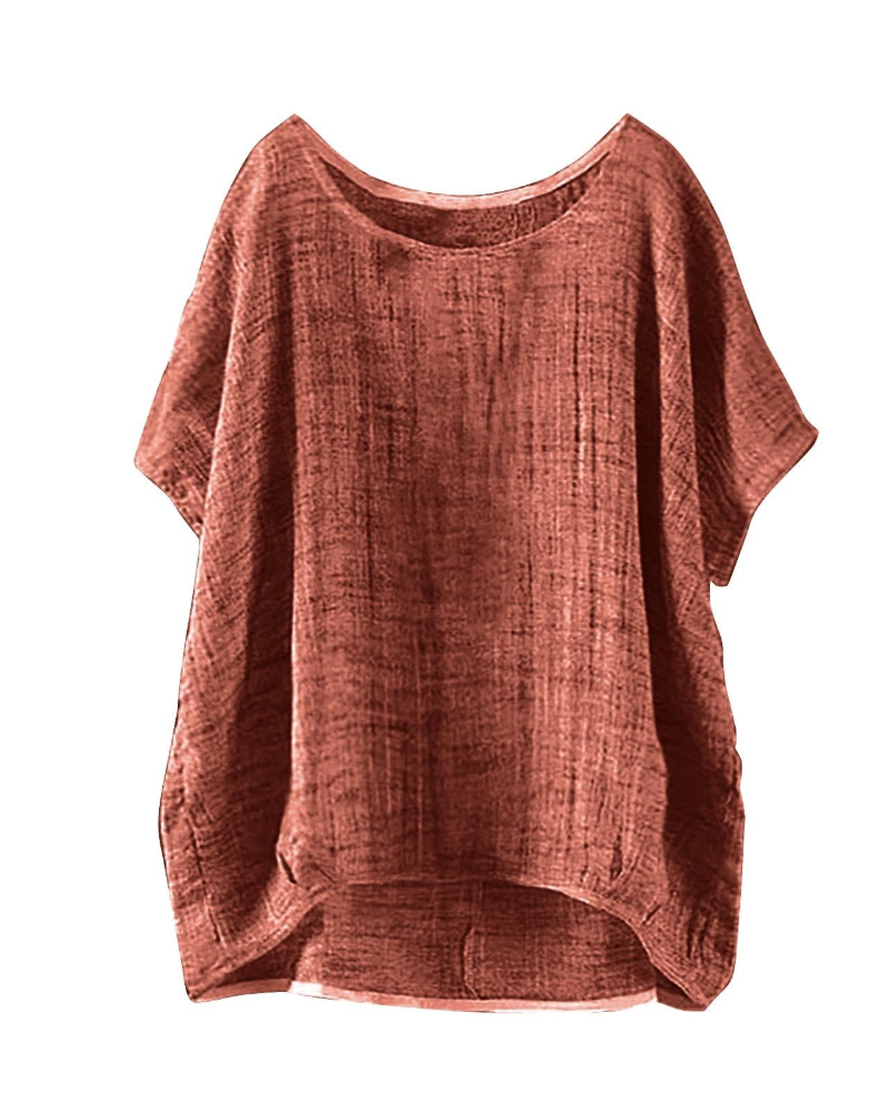 Fery Blouse Femme Été – Lin Uni Manches Courtes Coupe Ample