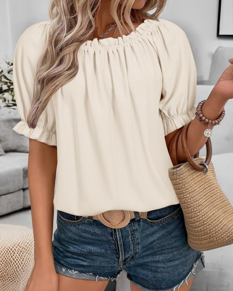 Blusa Sophia Mulher Verão – Ombros Descobertos com Folhos em Musselina Fluida