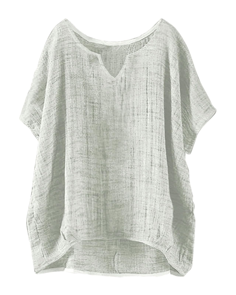 Blusa Anne Donna Estate – Lino Collo Tondo Maniche Corte Taglia Grande