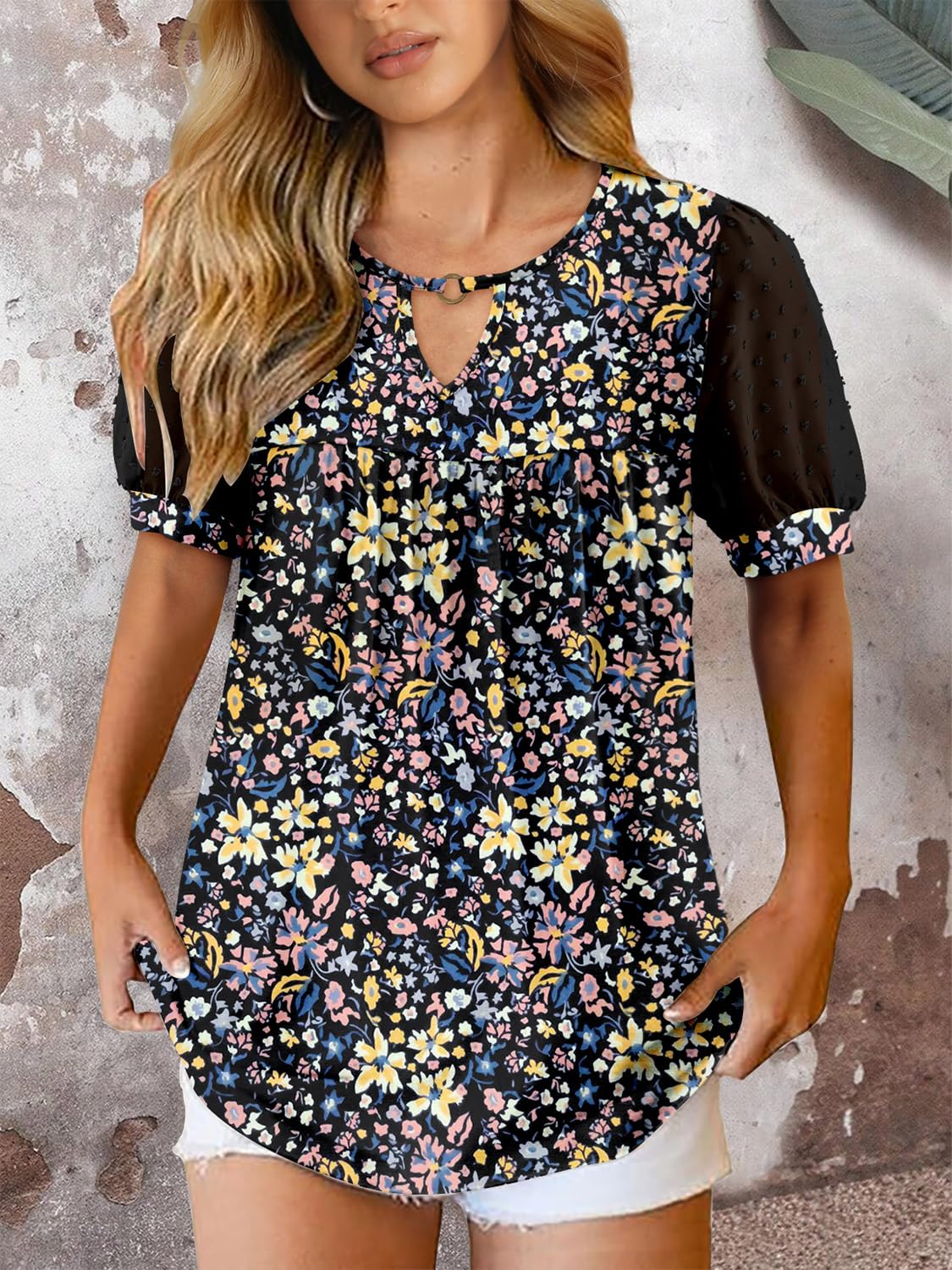 Fairy Chemisier Femme Décontracté – Blouse Fluide Col Rond à Manches Courtes