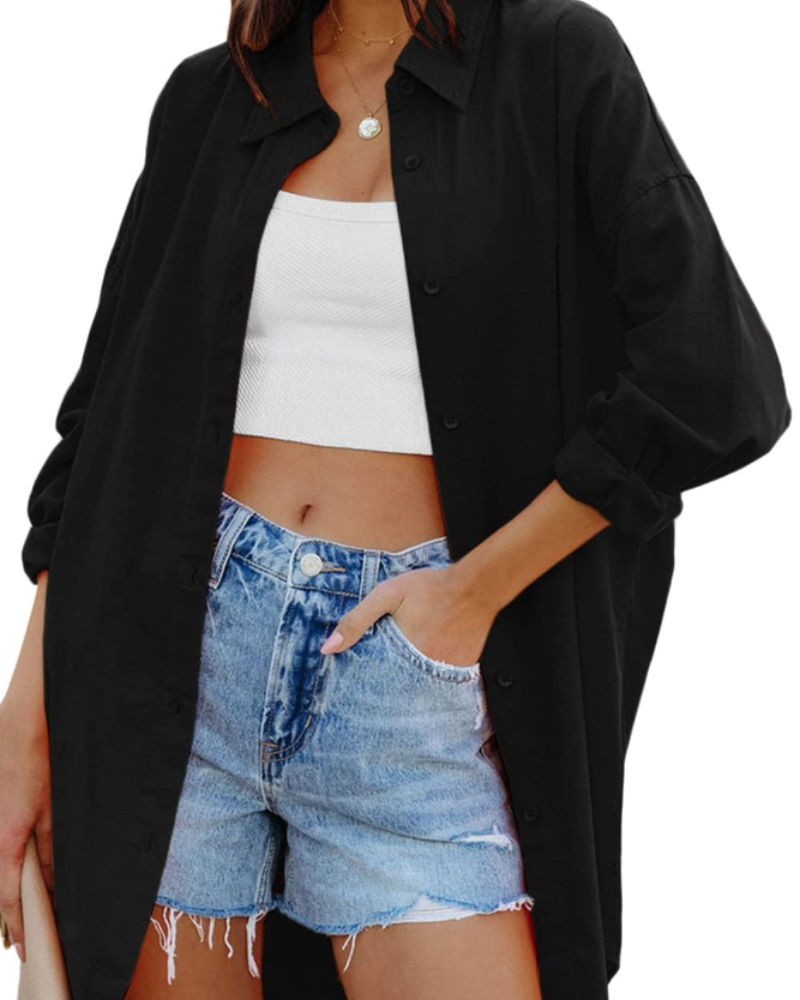 Blusa Ella Donna – Oversize con Bottoni, Maniche Lunghe e Tasche