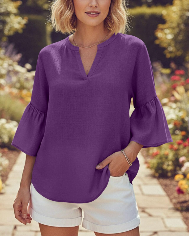Dámska blúzka Hannah na leto – ľanová, oversize s výstrihom do V a gombíkmi
