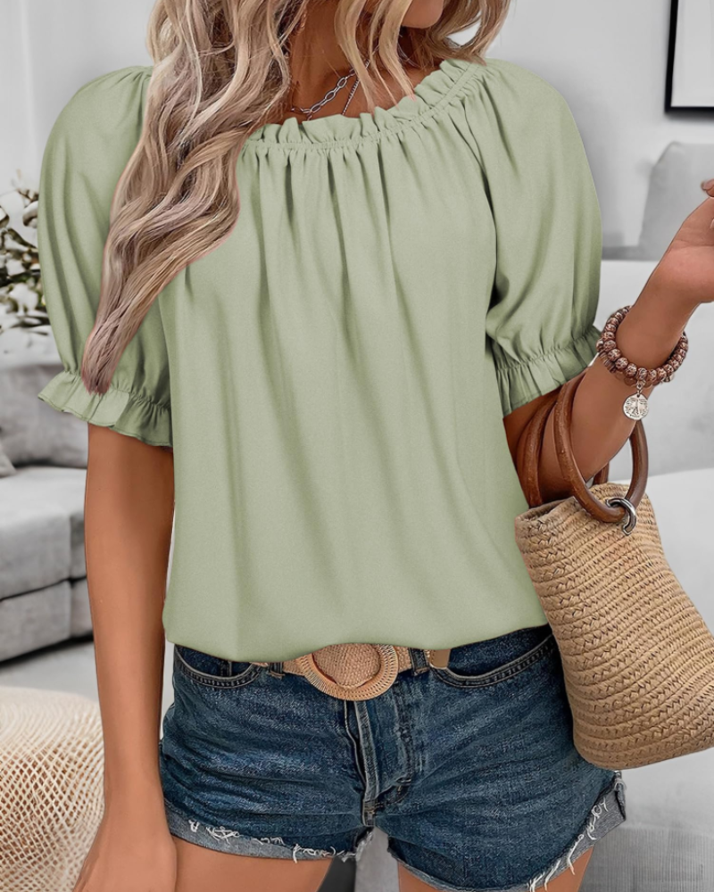 Blusa Sophia Mulher Verão – Ombros Descobertos com Folhos em Musselina Fluida
