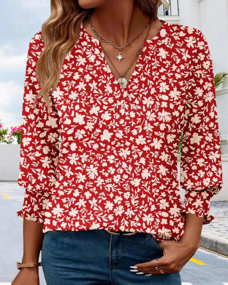 Lily Bluse Damen – V-Ausschnitt 3/4-Arm Eleganter Babydoll-Schnitt